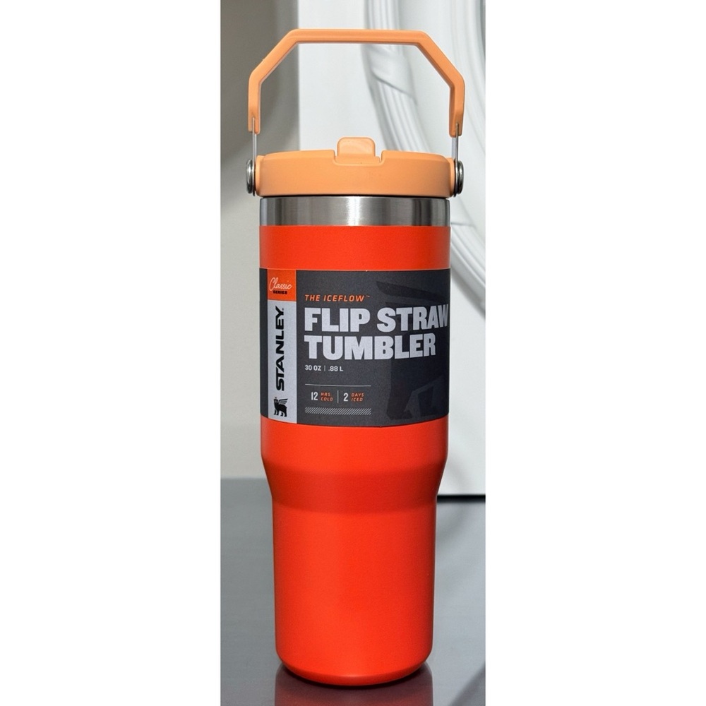 Stanley Ice Flow Flip Straw Tumbler 30oz, TIGERLILY ORANGE - Picture 1 of 4